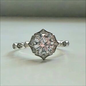 Sterling Silver Art Deco Inspired Halo Engagement Ring